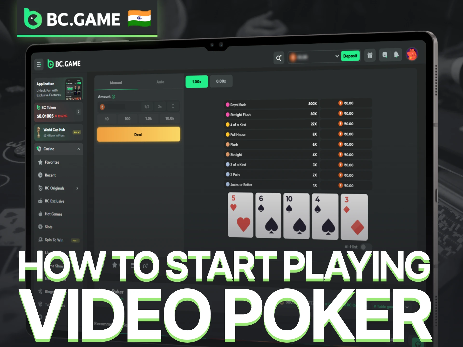Learn how to start playing Video Poker on the BC Game platform.