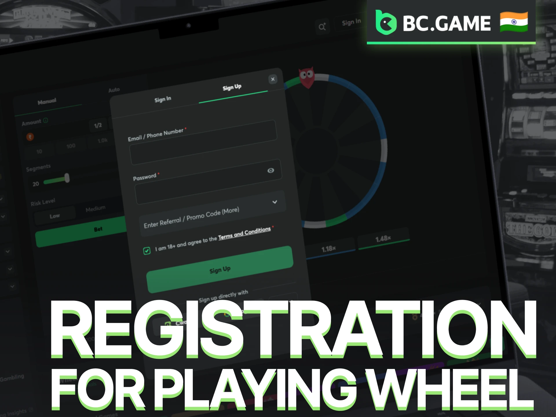 Complete BC Game registration to access the Wheel game.