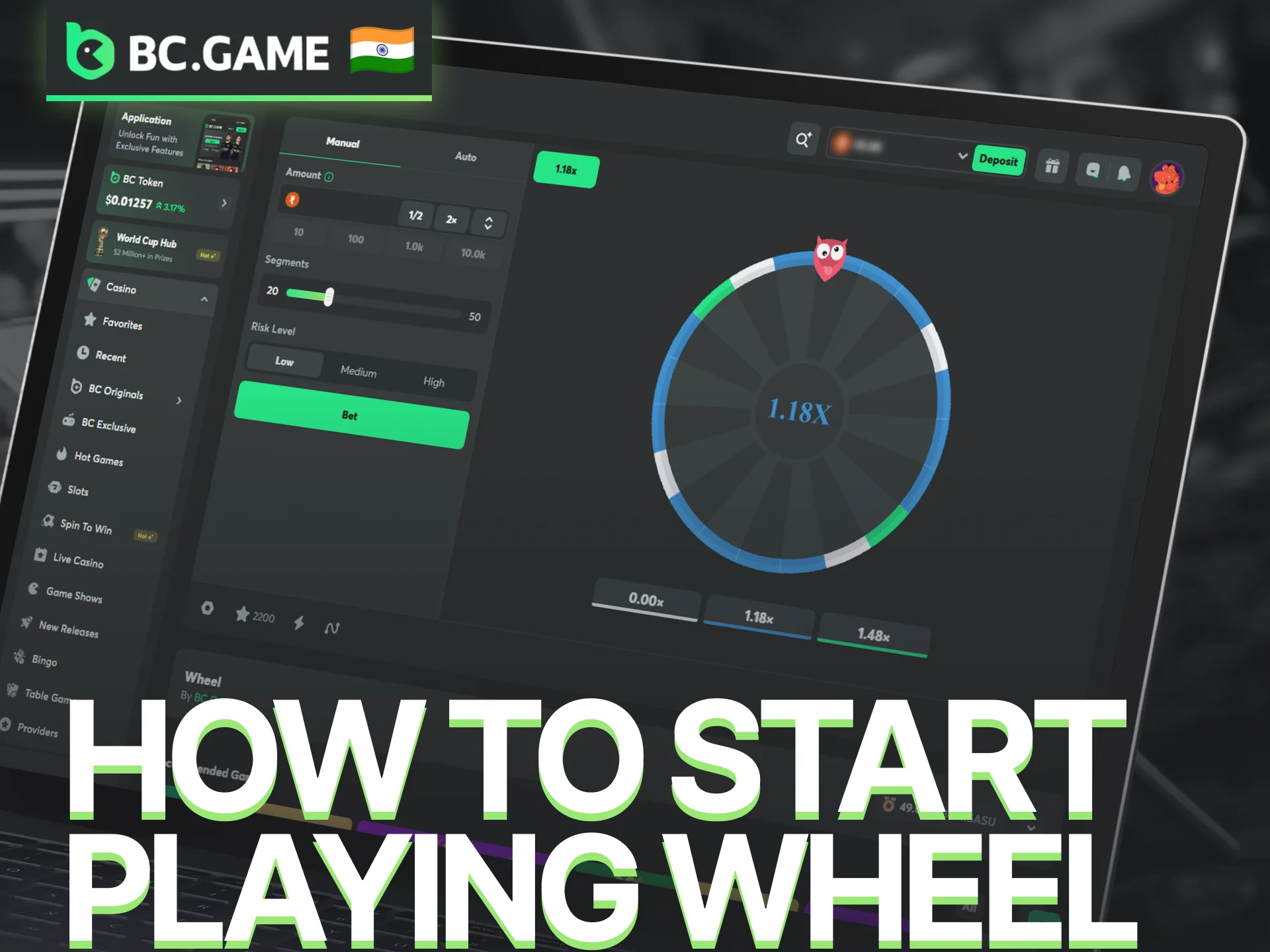 Learn how to start playing the Wheel game on the BC Game platform.