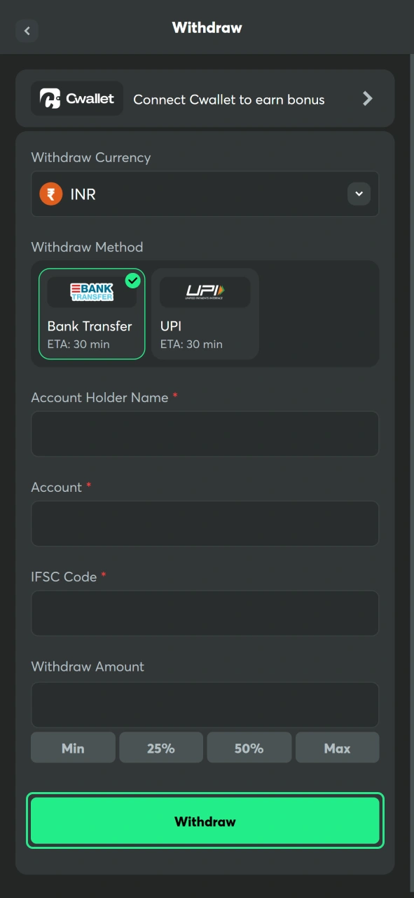 Confirm the request details and submit your BC Game withdrawal.