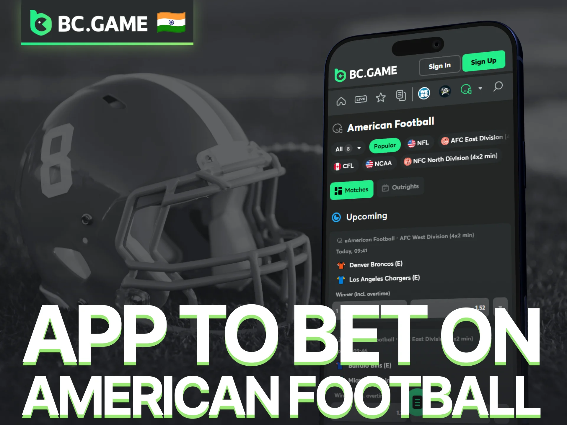 Bet on American football anytime with the BC Game mobile app.