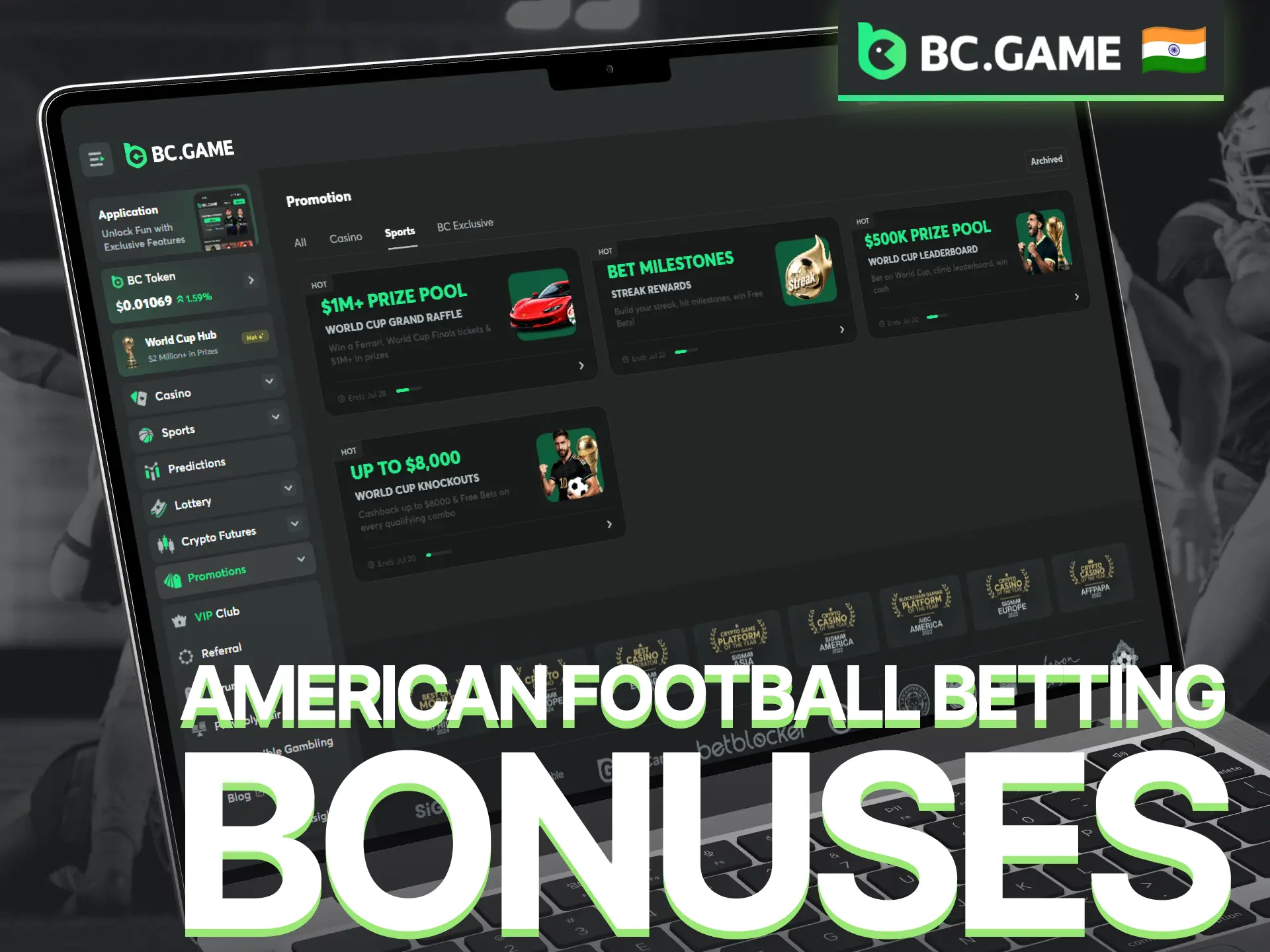 Claim BC Game bonuses and promotions for American football betting.