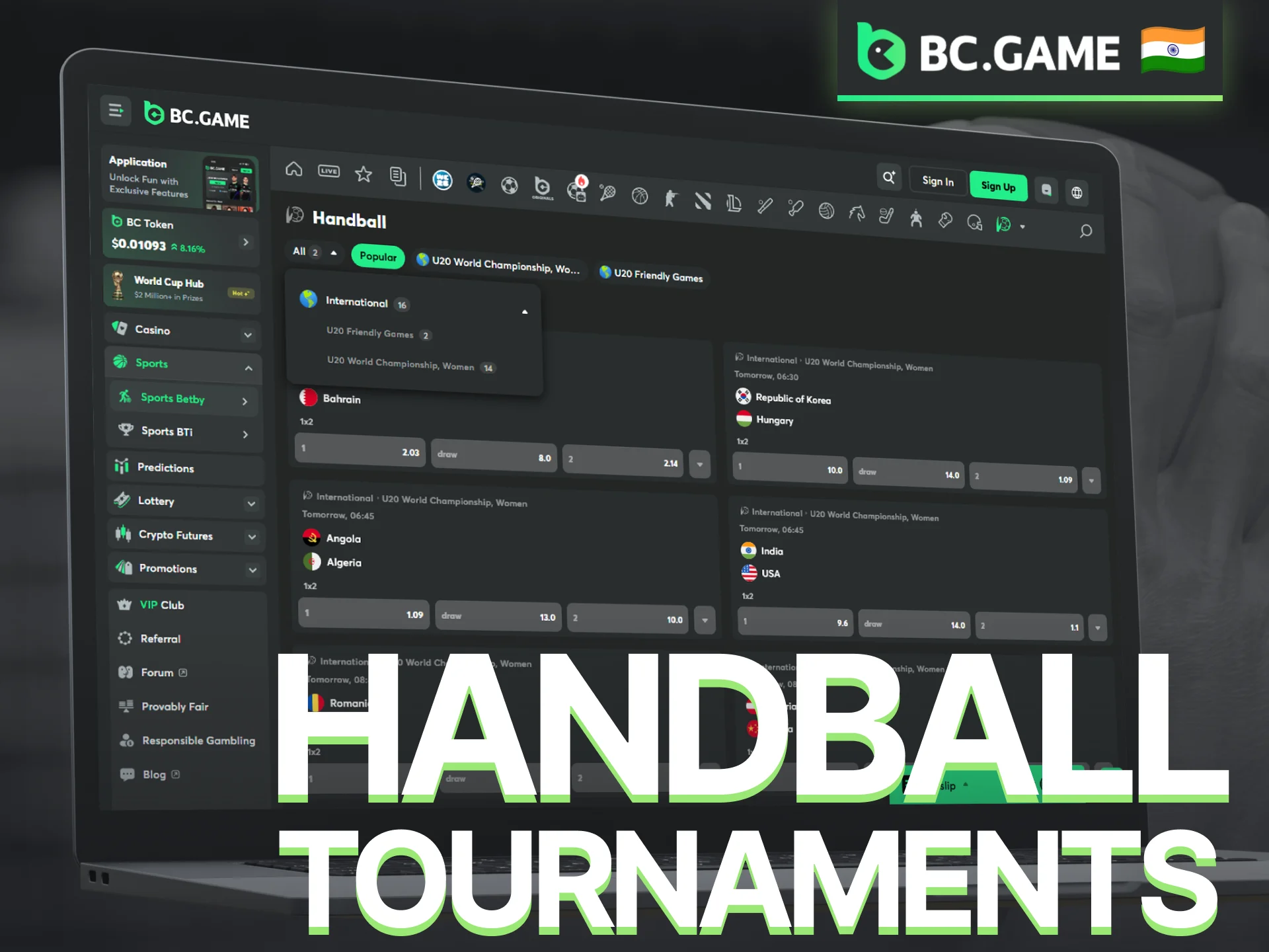 Browse leading handball tournaments and betting competitions featured on BC Game.