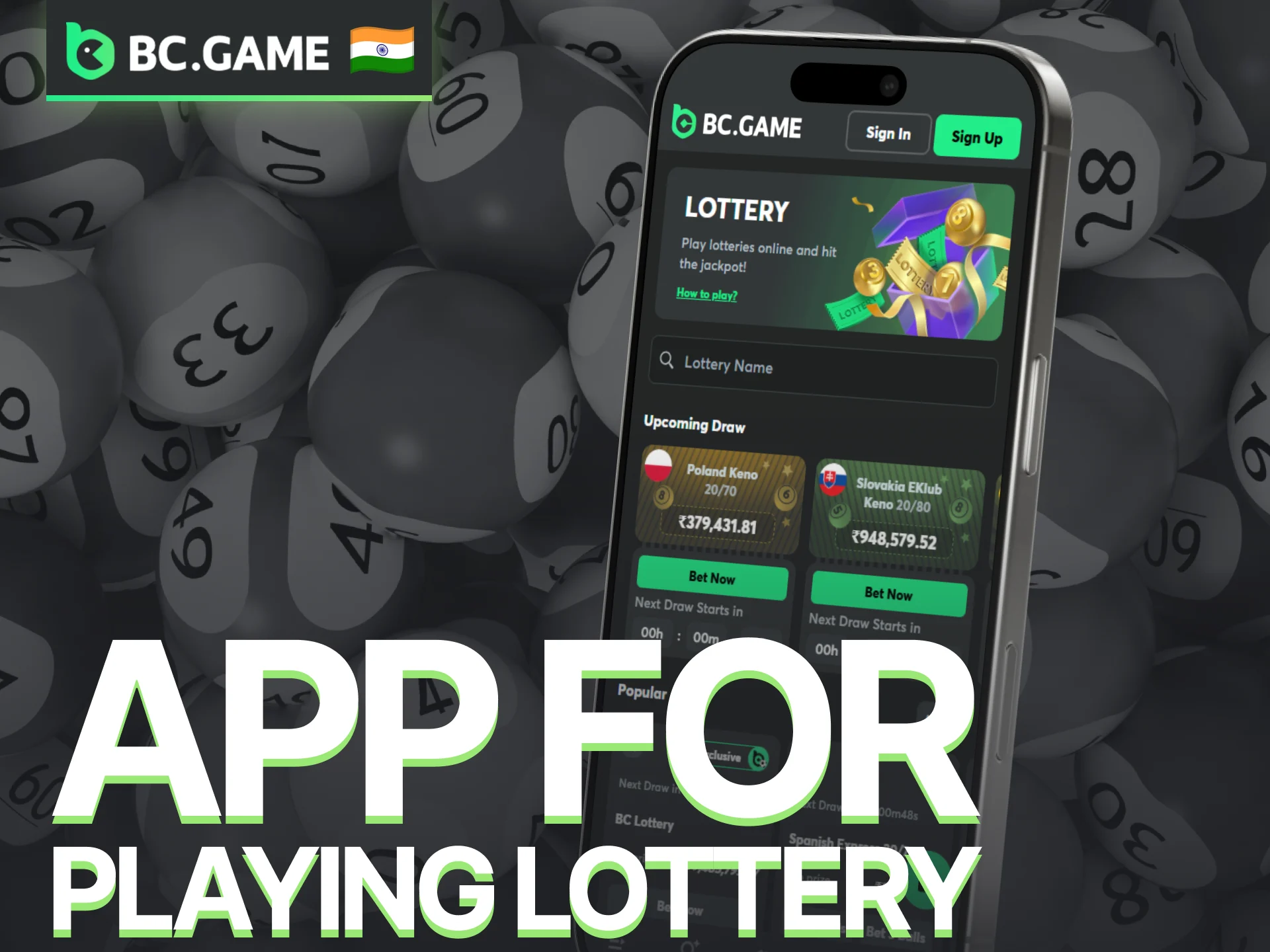 Play lottery games anytime using the BC Game mobile app.