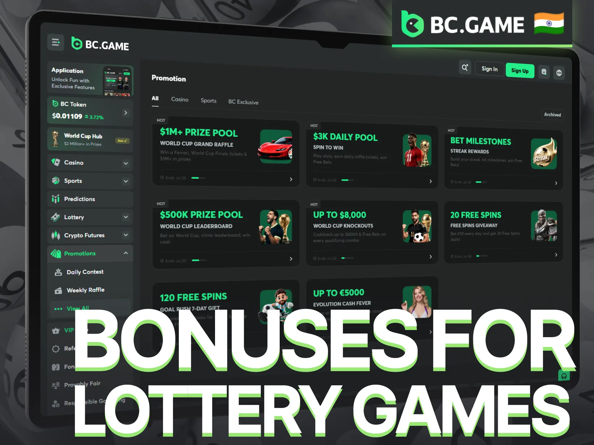 Claim BC Game bonuses and promotions for lottery game enthusiasts.