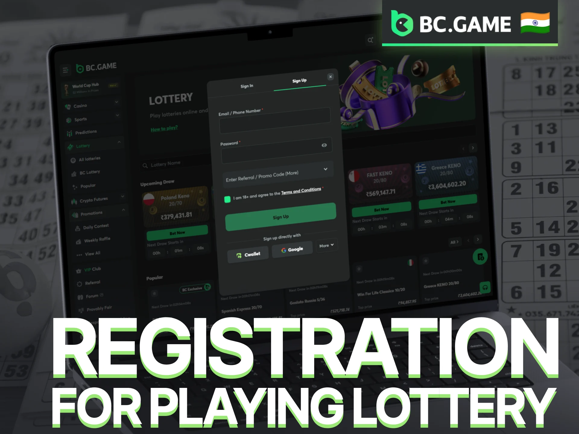 Complete BC Game registration to unlock the full selection of lottery games.